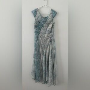 Free People Heart To Heart Dress Midi Ocean Blue Size 10 Ruching Flowy